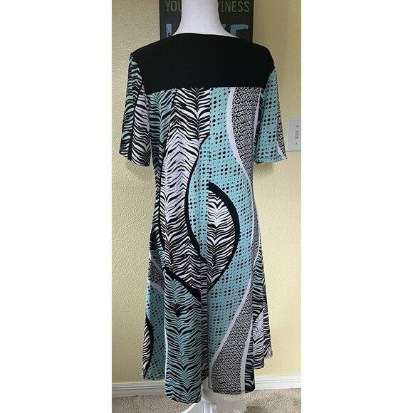 Per Seption Concept Abstract Print Beaded Neckline Stretch Shift Dress Sz L - Picture 4 of 7